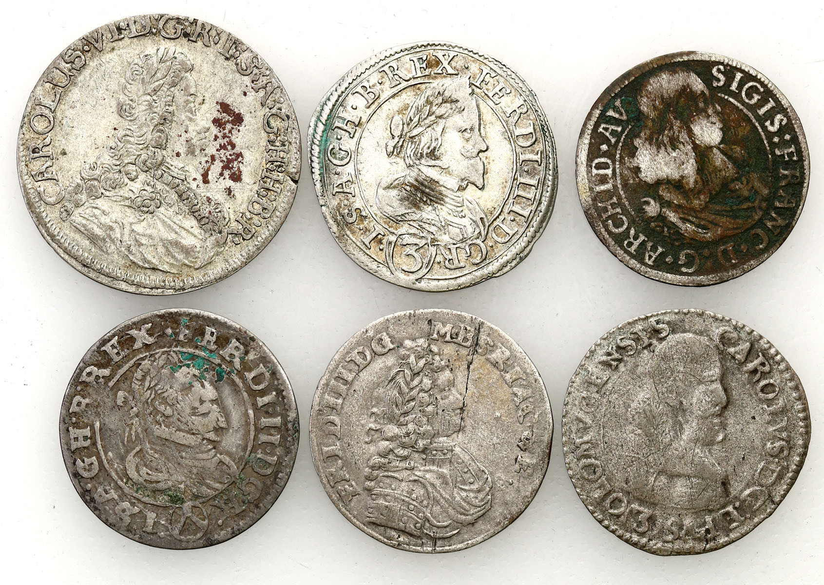 Austria, Niemcy, 3, 6 krajcarów 1625-1720, zestaw 6 monet